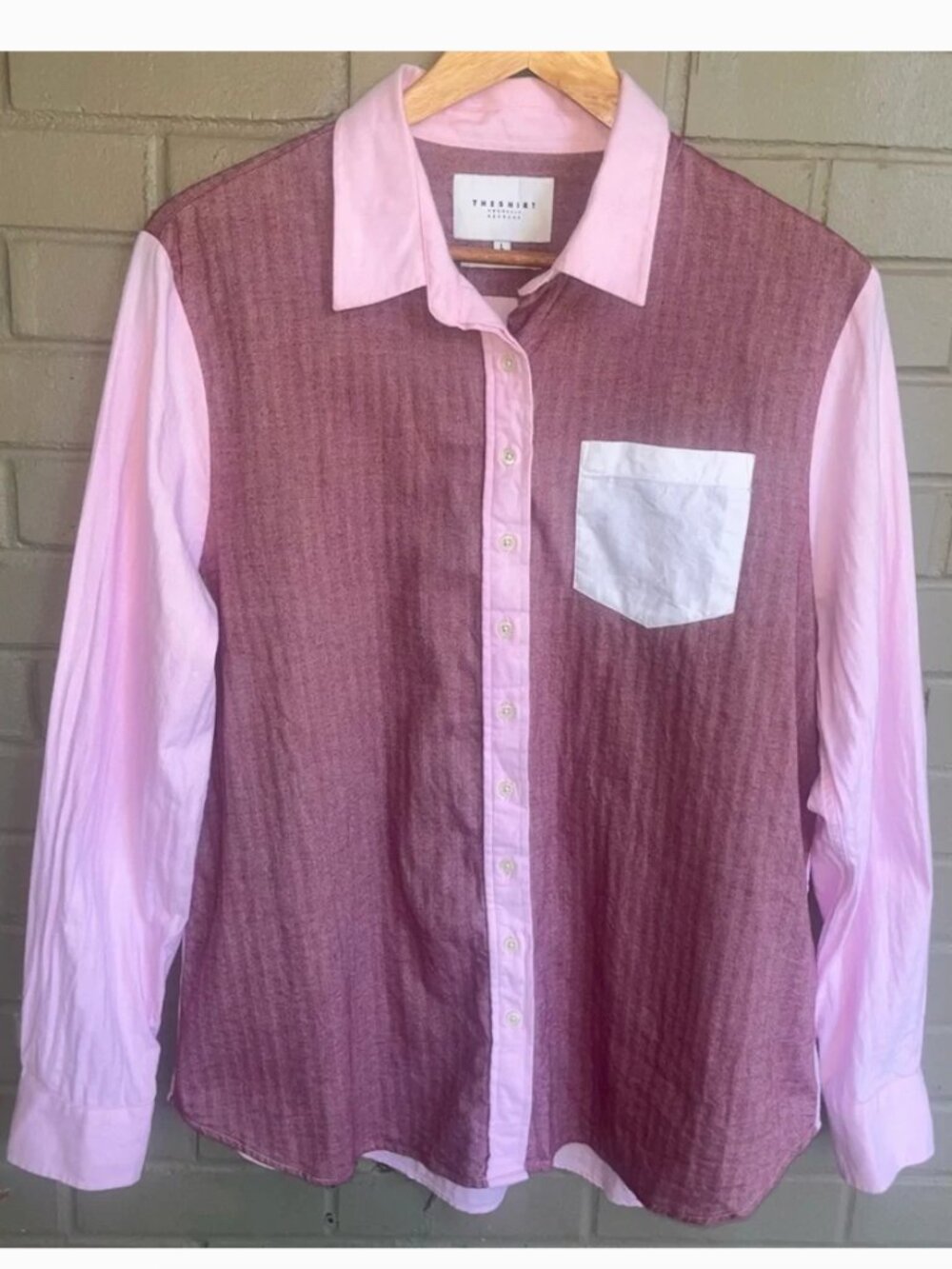 The Shirt By Rochelle Behrens Pink Colorblock Boyfriend Shirt L